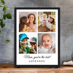 Framed photo collage with message option.