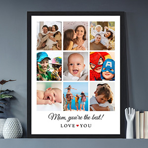 Framed photo collage with message option.